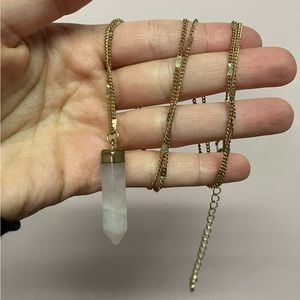 Rose Quartz Crystal Gold Pendant Necklace